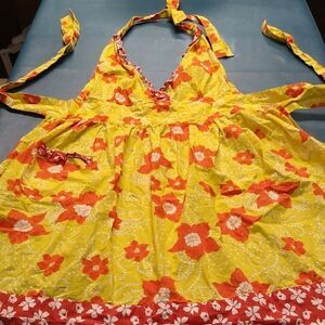Floral Yellow and Orange Boston Color Collection Cotton Apron with pocket
